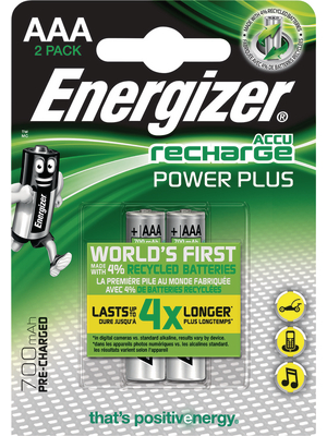 Energizer - POWERPLUS AAA 700MAH 2P - NiMH rechargeable battery HR03/AAA 1.2 V 700 mAh PU=Pack of 2 pieces, POWERPLUS AAA 700MAH 2P, Energizer