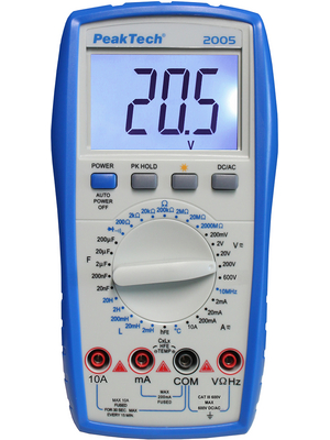 PeakTech - PeakTech 2005 - Multimeter digital RMS 31/2 digit LCD / 1999 digits 600 VAC 600 VDC 10 ADC, PeakTech 2005, PeakTech
