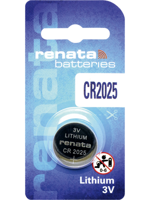 Renata - CR2025 MFR.SC - Button cell battery,  Lithium, 3 V, 165 mAh, CR2025 MFR.SC, Renata