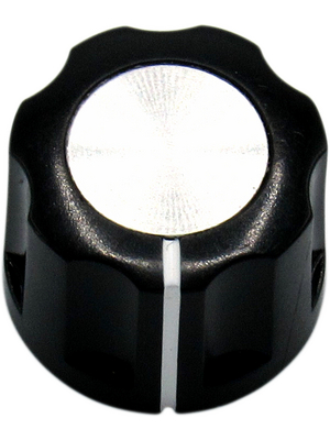 RND Components - RND 210-00286 - Plastic Round Knob with Aluminium Cap, black / aluminium, 6.4 mm, RND 210-00286, RND Components