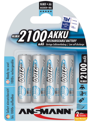 Ansmann - 5035052 - NiMH rechargeable battery HR6/AA 1.2 V 2100 mAh PU=Pack of 4 pieces, 5035052, Ansmann