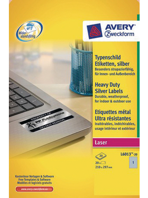 Avery Zweckform - L6013-20 - Name plate labels 210 x 297 mm, L6013-20, Avery Zweckform