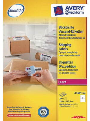 Avery Zweckform - L7168-100 - Opaque shipping labels 199.6 x 143.5 mm, L7168-100, Avery Zweckform