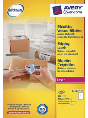 Avery Zweckform - L7167-100 - Opaque shipping labels 199.6 x 289.1 mm, L7167-100, Avery Zweckform