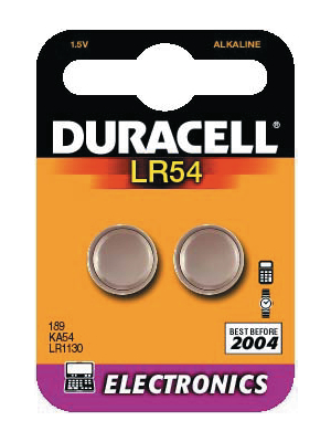 Duracell - LR54 - Button cell battery,  Alkaline/manganese, 1.5 V, 42 mAh, PU=Pack of 2 pieces, LR54, Duracell