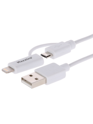 Maxxtro - BB-3660-1 - Micro-USB cable with lightning adapter 1 m white, BB-3660-1, Maxxtro