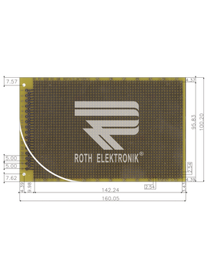 Roth Elektronik - RE220-LFDS - Laboratory card FR4 epoxy heat tin-plated, RE220-LFDS, Roth Elektronik
