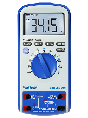 PeakTech - PeakTech 3415 +CAL - Multimeter digital TRMS AC 6000 digits 700 VAC 1000 VDC 10 ADC, PeakTech 3415 +CAL, PeakTech