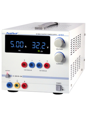 PeakTech - PeakTech 6150 - Laboratory Power Supply 3 Ch. 30 VDC 5 A / 12 VDC 0.5 A / 5 VDC 0.5 A, PeakTech 6150, PeakTech