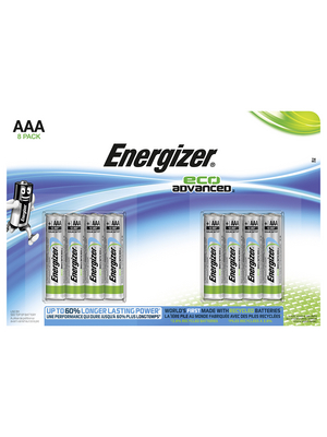 Energizer - ENR ECOAD E92 BP 8 - Primary battery 1.5 V LR03/AAA Pack of 8 pieces, ENR ECOAD E92 BP 8, Energizer