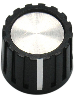RND Components - RND 210-00267 - Plastic Round Knob with Aluminium Cap, black / silver, 6.0 mm, RND 210-00267, RND Components