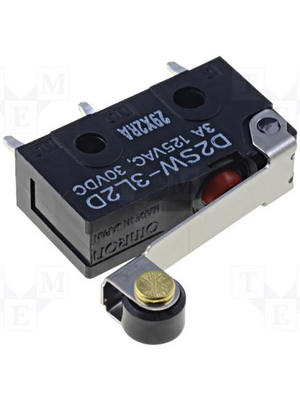 Omron Electronic Components - D2SW-01L2D - Micro switch 0.1 A Roller lever N/A 1 change-over (CO), D2SW-01L2D, Omron Electronic Components