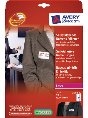 Avery Zweckform - L4784-20 - Name labels 63.5 x 29.6 mm, L4784-20, Avery Zweckform