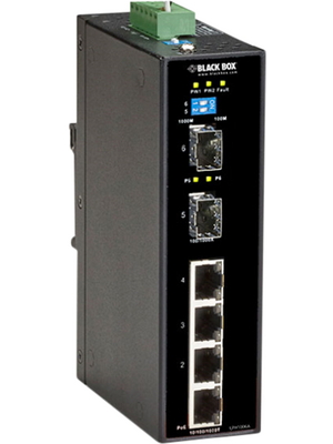 Black Box - LPH1006A - Industrial Ethernet PoE Switch 4x 10/100/1000 RJ45 PoE / 2x SFP, LPH1006A, Black Box