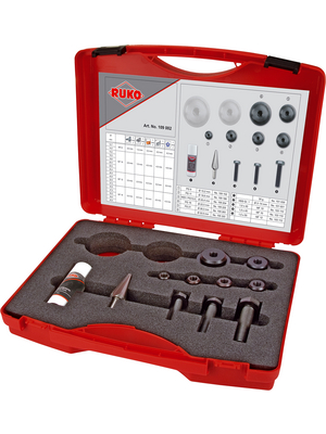 Ruko - 109002 - Screw Hole Punch Set 11 pieces, 15.2 mm (PG9), 18.6 mm (PG11), 20.4 mm (M20/PG13.5), 22.5 mm (PG16), 28.3 mm (PG21), 32.0 mm, MF 10 x 1.0 x 45 mm, MF 12 x 1.5 x 55 mm, 109002, Ruko