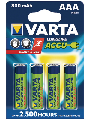 VARTA - 56703101404 - NiMH rechargeable battery HR03/AAA 1.2 V 800 mAh PU=Pack of 4 pieces, 56703101404, VARTA
