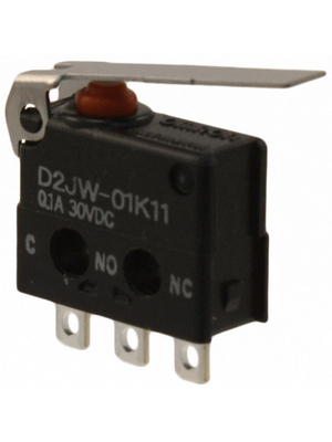 Omron Electronic Components - D2JW-01K11 - Micro switch 0.1 A Flat lever N/A 1 change-over (CO), D2JW-01K11, Omron Electronic Components