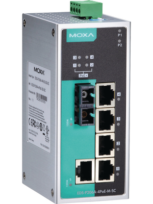 Moxa - EDS-P206A-4POE-M-SC - Switch 5x 10/100 (4x PoE) 1x 100FX SC/MM, EDS-P206A-4POE-M-SC, Moxa