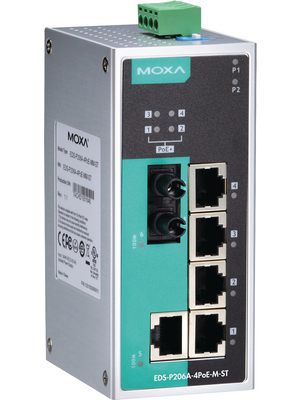 Moxa - EDS-P206A-4POE-M-ST - Switch 5x 10/100 (4x PoE) 1x 100FX ST/MM, EDS-P206A-4POE-M-ST, Moxa