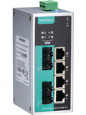 Moxa - EDS-P206A-4POE-MM-ST - Switch 4x 10/100 PoE 2x 100FX ST/MM, EDS-P206A-4POE-MM-ST, Moxa
