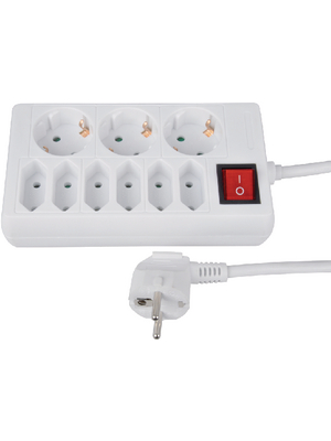 Maxxtro - KF-GB-S03/6K-W1 - Outlet strip, 1 Switch, 9xF (CEE 7/3), 1.5 m, F (CEE 7/4), KF-GB-S03/6K-W1, Maxxtro