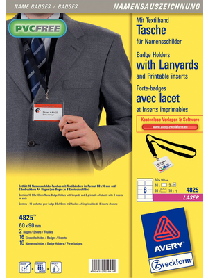 Avery Zweckform - 4825Z - Name tag pockets 60 x 90 mm, 4825Z, Avery Zweckform