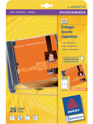 Avery Zweckform - C32250-25 - CD Jewel Case inlays matte, C32250-25, Avery Zweckform