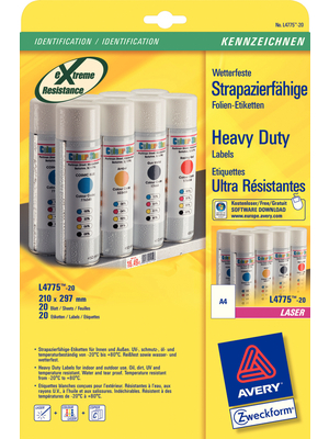 Avery Zweckform - L4774-20 - Weather-proof film labels 99.1 x 139 mm, L4774-20, Avery Zweckform
