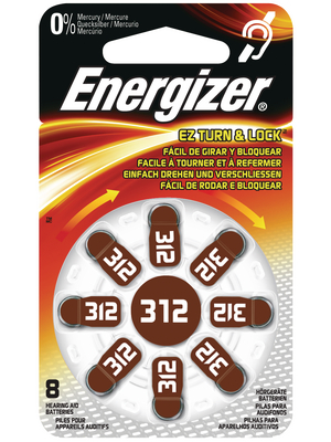 Energizer - HA ZINC AIR 312 DP-8 - Hearing-aid battery 1.4 V 150 mAh PU=Pack of 8 pieces, HA ZINC AIR 312 DP-8, Energizer