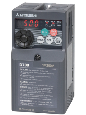 Mitsubishi Electric - FR-D720S-008SC-EC - Frequency converter FR-D720S/D740 0.1 kW, 200...240 VAC Single phase, FR-D720S-008SC-EC, Mitsubishi Electric