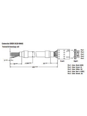 Broadcom - HEDC-8520-0060 - 5-Pole unshielded cable for HEDC-55xx, HEDC-8520-0060, Broadcom