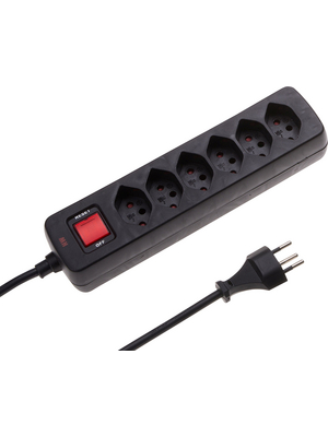 Max Hauri - 115008 - Outlet strip, 1 Switch, 6xJ (T13), 1.5 m, CH/T12, black, 115008, Max Hauri