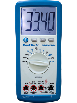 PeakTech - PeakTech 3340 - Multimeter digital RMS 33/4 digit LCD / 4000 digits 600 VAC 600 VDC 10 ADC, PeakTech 3340, PeakTech