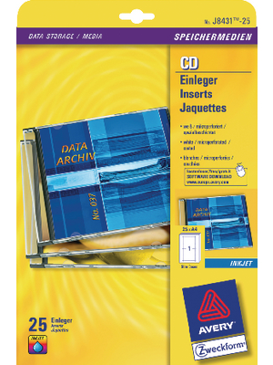 Avery Zweckform - J8431-25 - CD SlimCase inlays matte, J8431-25, Avery Zweckform