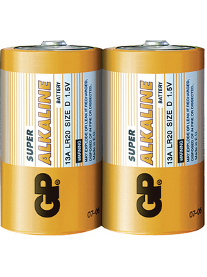GP Batteries - GP 13A-S2 / LR20 / D - Primary battery 1.5 V LR20/D Pack of 2 pieces, GP 13A-S2 / LR20 / D, GP Batteries