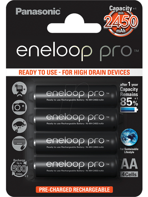 Panasonic Automotive & Industrial Systems - ENELOOP P 4XAA - NiMH rechargeable battery 1.2 V 2450 mAh PU=Pack of 4 pieces, ENELOOP P 4XAA, Panasonic Automotive & Industrial Systems