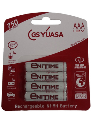 Yuasa - 4443-750AAACX/B4 - NiMH rechargeable battery 1.2 V 750 mAh PU=Pack of 4 pieces, AAA, 4443-750AAACX/B4, Yuasa