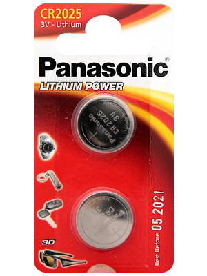 Panasonic - CR2025EP/2B - Button cell battery,  Lithium, 3 V, 165 mAh, PU=Pack of 2 pieces, CR2025EP/2B, Panasonic