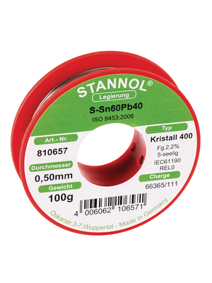 Stannol - KRISTALL 400, 810657 - Solder wire Sn60/Pb40 100 g 0.50 mm, KRISTALL 400, 810657, Stannol