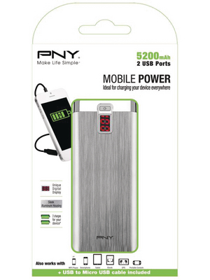 PNY - P-B5200-14S02-RB - PowerPack Digital 5200 5200 mAh aluminium, P-B5200-14S02-RB, PNY