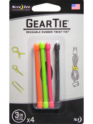 Nite Ize - GEAR TIE 3-ASST.  O,G,R,BL - Gear Tie 3" Assortment O,G,R,Blk, GEAR TIE 3-ASST.  O,G,R,BL, Nite Ize