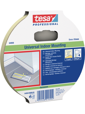 Tesa - 64958 19MM X 5 M WHITE - Double-sided tape white 19 mmx5 m, 64958 19MM X 5 M WHITE, Tesa