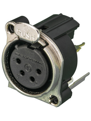 Neutrik - NC4FBV - XLR Panel-mount female receptacle 4 N/A B Vertical / PCB Mounting / Separate Ground Contact nickel-plated, NC4FBV, Neutrik