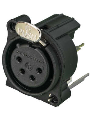 Neutrik - NC4FAV - XLR Panel-mount female receptacle 4 N/A A Vertical / PCB Mounting / Separate Ground Contact black, NC4FAV, Neutrik