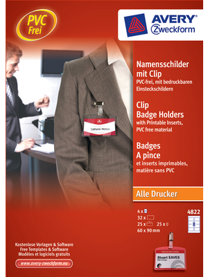 Avery Zweckform - 4822Z - Name tags with sleeve 60 x 90 mm, 4822Z, Avery Zweckform