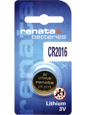 Renata - CR2016 MFR.SC - Button cell battery,  Lithium, 3 V, 90 mAh, CR2016 MFR.SC, Renata