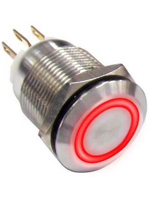 Taiway - AV01L-B32-M3-FR-R-24V - Anti-Vandal Push-button IP67, Taiway AV01 Series 16 mm 36 VAC 2 A 1 make contact (NO), AV01L-B32-M3-FR-R-24V, Taiway