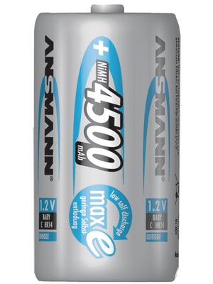 Ansmann - 5035352 - NiMH rechargeable battery HR14/C 1.2 V 4500 mAh PU=Pack of 2 pieces, 5035352, Ansmann