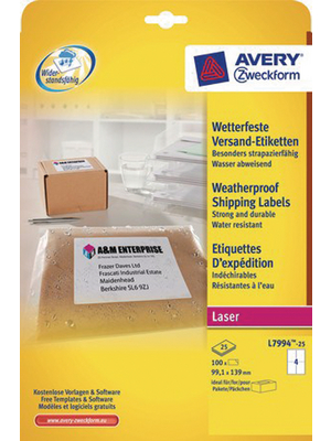 Avery Zweckform - L7994-25 - Weatherproof shipping labels 99.1 x 139 mm, L7994-25, Avery Zweckform