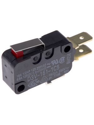 Omron Electronic Components - D3V-161-1C5 - Micro switch 16 A Flat lever, short N/A 1 change-over (CO), D3V-161-1C5, Omron Electronic Components